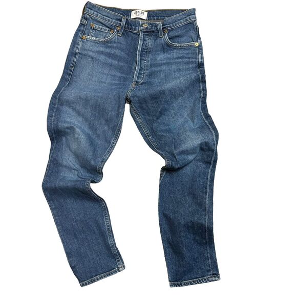 Agolde Nico High Rise Straight Womens Jeans Blue Size 27 Button Fly Cropped 26" - Picture 2 of 11